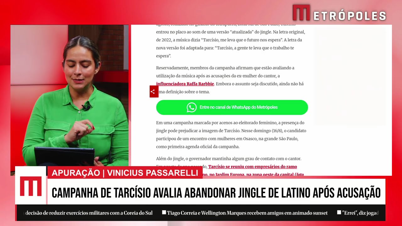 Campanha de Tarcísio avalia abandonar jingle de Latino após acusação de violência contra mulher