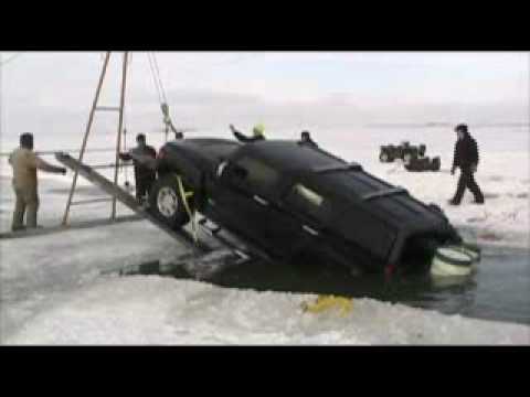 Hummer destroyed by Crash through Frozen Lake