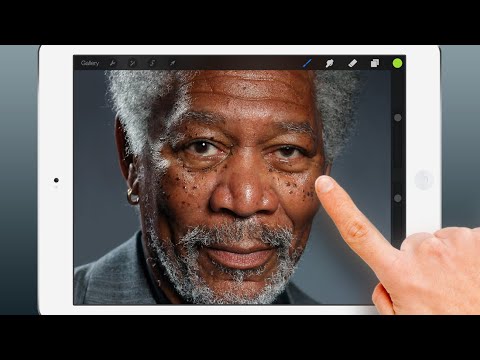 Morgan Freeman pintado con el dedo en un iPad