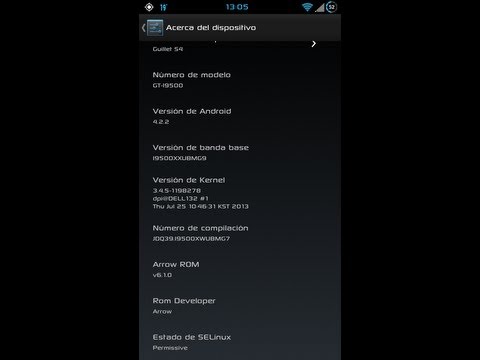 Galaxy S4 GT I9500 Que es Versión de banda base, número de compilación y kernel- Arrow ROM