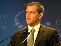 matt damon was one of hundreds of participants in this year's meeting of the clinton global initiative, former president bill clinton's effort to funnel wealth in ways that improve lives in poor places. he announced a pledge to raise $1 million for water projects in africa. more at dotearth.blogs.nytimes.com http