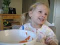 PLS eats her veggies and makes funny faces