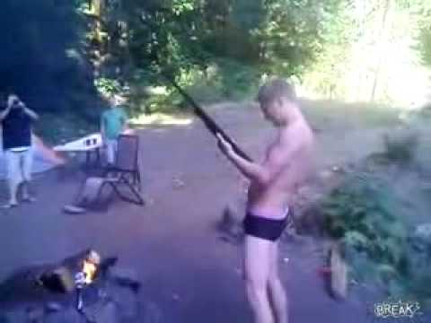 Drunk Redneck Owns himself with a shotgun