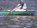 Beluga whale pushing canoe