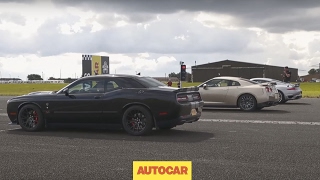 Drag race | USA v Europe v Japan | Dodge Challenger Hellcat vs Porsche 911 Turbo S vs Nissan GT-R by Autocar