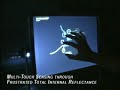 Multi-Touch Sensing through Frustrated Total Internal ReflectionWe introduce a simple technique that enables robust multi-touch sensing at a minimum of engineering effort and expense. It relies on frustrated total internal reflection (FTIR), a technique familiar to the biometrics community where it is used for fingerprint image acquisition. It acquires true touch information at high spatial and temporal resolutions, and is scalable to very large installations.Han, J. Y. 2005.Low-Cost Multi-Touch Sensing through Frustrated Total Internal Reflection. In Proceedings of the 18th Annual ACM Symposium on User Interface Software and Technologyhttp://mrl.nyu.edu/~jhan/ftirsense/index.html