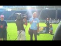 Himebaugh sings the National Anthem for the Red Stars