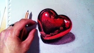 How to draw a Heart - 3D red Heart time lapse