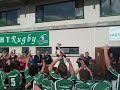 Connacht captain Aaron Conneely receives the winning trophy from Leo Galvin after his side defeated Leinster 13-0 at the Sportsground on Sunday September 18. Connacht have now won three of the last four Provincial championships at this level.