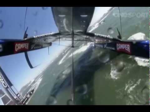 Emirates Team New Zealand - Race 8 of the Americas Cup Final. About 2/3 up the windward leg Emirates Team New Zealand go into a roll tack that almost ends disastrously for the New Zeala...