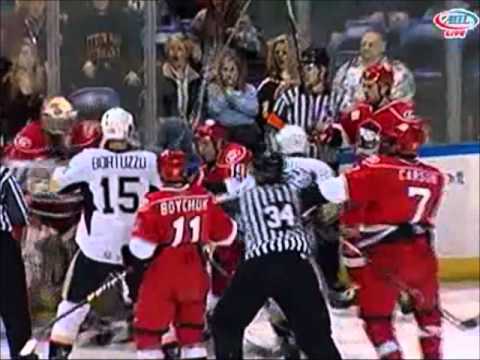 Joe Vitale vs. Justin Pogge - Skater vs. Goalie Fight - Jan 23, 2011
