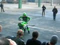 Ferry Potzner burnout sitting on the front wheel