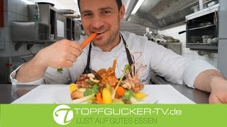 1/4 Kaninchen und Gemüse mit Pilzen und Kartoffelstampf