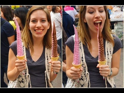 Eating a gigantic ice cream cone in Myeongdong - Seoul, South Korea Eating a gigantic ice cream cone in Myeongdong - Seoul, South Korea