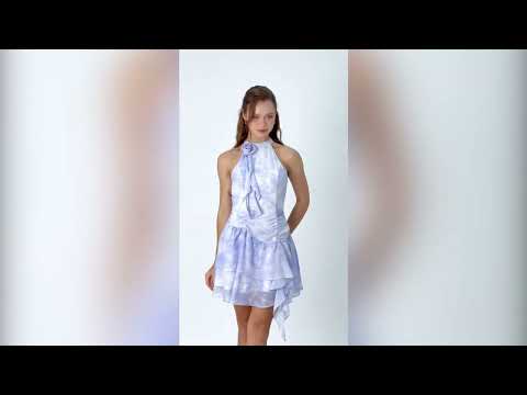 Đầm yếm xòe voan in họa tiết tùng bèo kiểu