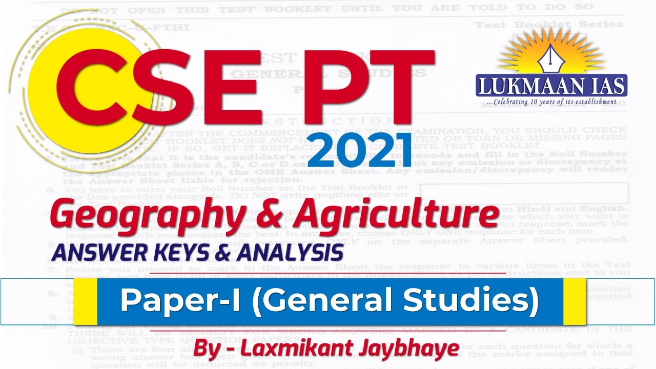 CSE PT 2021 | Paper-I (GS) | Geography & Agriculture | Answer Keys & Analysis |By Laxmikant Jaybhaye