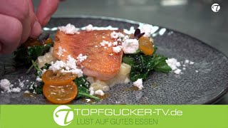 Gebratene Goldforelle | Grünkohl | marinierten Zwergorangen (Kumquats) | Kartoffelrisotto | Topfgucker-TV Gebratene Goldforelle | Grünkohl | marinierten Zwergorangen (Kumquats) | Kartoffelrisotto | Topfgucker-TV