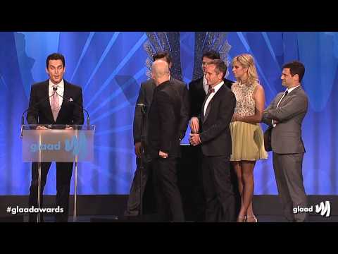 Matt Bomer presents award to Ryan Murphy and The New Normal at the #glaadawards