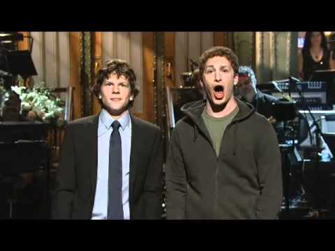 Mark Zuckerberg meets Jesse Eisenberg on SNL