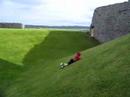 Rolling down the hill at Duffus Castle