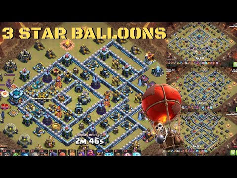 3 star balloons ! how to 3 star balloon ! Th 13 Attack Strategy with Lighting Spell and Balloons COC