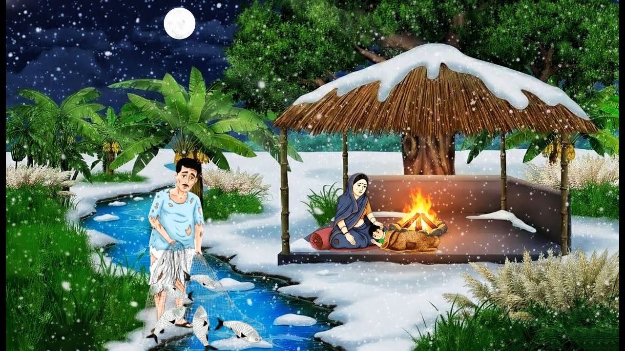 बर्फीले ठंड में गरीब मछुआरे का भाग्य  | Hindi Story | Hindi kahani | moral stories | cartoon story