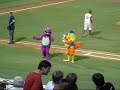 San Diego Chicken fights Barney the Purple Dinosaur