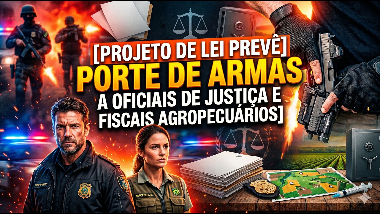 Projeto de Lei prevê porte de armas a oficiais de justiça e fiscais agropecuários.