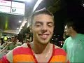 Simon drunk, dancing in the middle of the street by himself