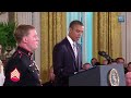 President Obama awards Sergeant Dakota L. Meyer, United States Marine Corps, the Medal of Honor for conspicuous gallantry and intrepidity at the risk of his life above and beyond the call of duty, while serving with Marine Embedded Training Team 2-8, Regional Corps Advisory Command 3-7, in Kunar Province, Afghanistan, on 8 September 2009. September 15, 2011.