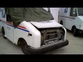 Mail trucks that have been in serious accidents. And a burned one.