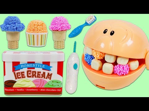 Feeding Mr. Play Doh Head Play Foam Ice Cream and Visiting the Dentist!_Dentist. Best of all time