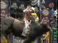 Brazil's Renato Nunes rides Robinson/Tedesco/Larry the Cabley Guy's Chicken on a Chain for 95.75 points during the 2008 Built Ford Tough Series Enterprise Rent-a-Car Invitational in St. Louis.  The ride secured both the event and round win for Renato.