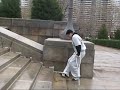 After hurting my knee playing basketball, I decided to try and raise money for Alex's Lemonade Stand Foundation. The Foundation raises money to help fight childhood cancer. I dressed like Rocky Balboa and walked using my crutches from Philadelphia City Hall to The Art Museum and climbed the steps like Rocky does in the movie.