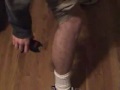 Guy shocks his claf muscles
