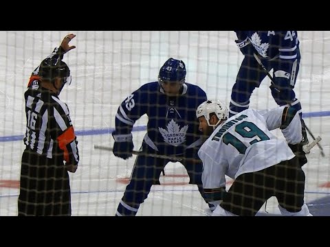 Video: Two seconds into the game Nazem Kadri, Joe Thornton drop the gloves