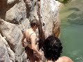 to enter wadi mujib in jordan, you can climb down the ladder or jump off the cliff...it's more fun to jump