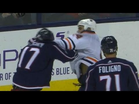 Video: Blue Jackets’ Dubinsky slow to leave the ice after punch from Oilers’ Kassian