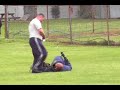 k-9 officer trains his dog with maxsell's uzi simulator.