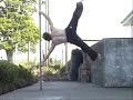 A single press up whilst holding the advanced tuck planche form, and a human flag.