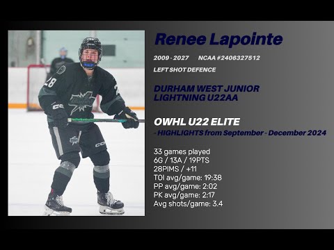 Renee Lapointe (2009 - 2027) DWJL - OWHL Elite U22AA First Half of 2024-25 Season