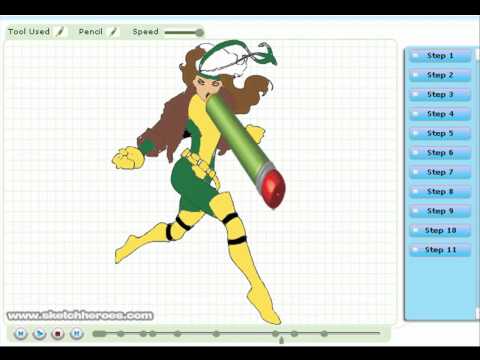 how to draw rouge from x-men step by step