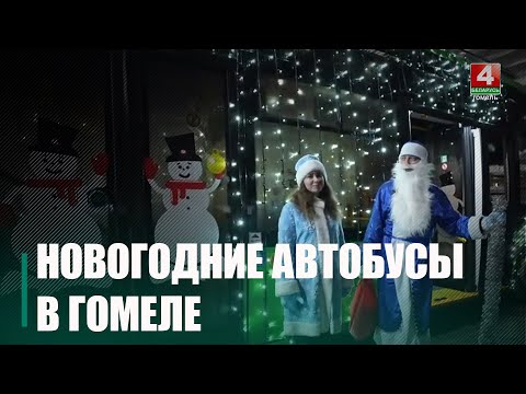 Новогодние автобусы курсируют по улицам Гомеля видео