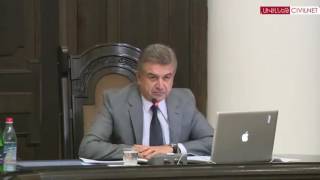 Newly appointed Armenian Prime Minister Karen Karapetyan’s first cabinet meeting