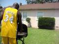 Lakers Kobe Bryant out jumped by Big Shaq.