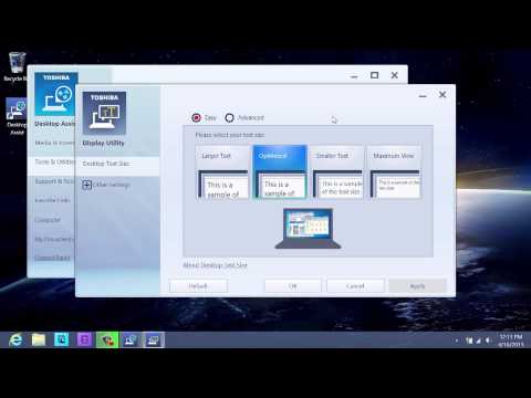 size on - The Toshiba Display Utility allows you to change the text size on the display and in the title bar of windows. It also gives you the option to automatically ...