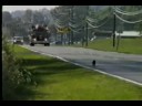 Dog almost hit by a fire truck.