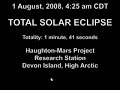 Total Solar Eclipse at HMP Research Station, Devon Island