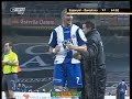 Coach Rijkaard hits dugout after Espanyol Goal against Barca