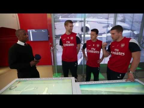 Arsenal - Three Arsenal German stars Lukas Podolski, Per Mertesacker and Mesut Ozil tackled a challenge from three of their English team-mates to land a double-decker ...